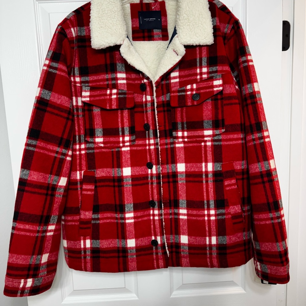 Lucky Brand Red Plaid Sherpa-Lined Jacket NWT